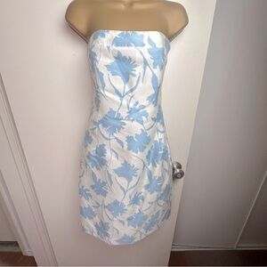 Jill Michelle White & Light Blue Floral Print 90’s/Y2K Vintage Strapless Dress 4